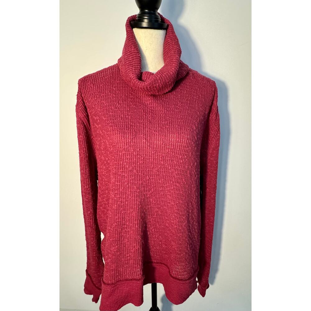 Free People Red Cowl Neck Pullover Cranberry Turtleneck Sweater Top M NWOT